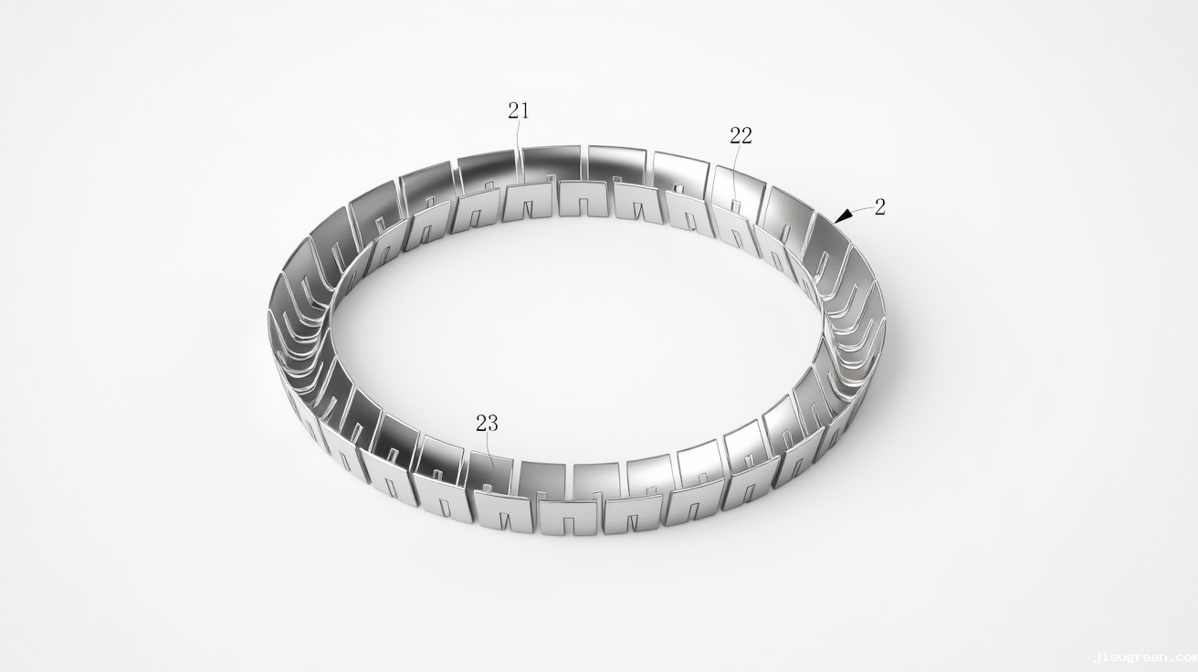 一种HA型弹簧组合油封结构图6图6(V型弹簧立体图):显示弹片(23)、第一凹槽(21)与第二凹槽(22)的交错排列,阐释预紧力产生机制。 一种HA型弹簧组合油封结构图6图6(V型弹簧立体图):显示弹片(23)、第一凹槽(21)与第二凹槽(22)的交错排列,阐释预紧力产生机制。